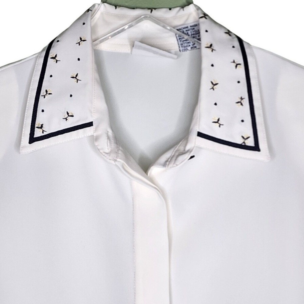 Vintage Koret Button Up Shirt‎ 12 Ivory Embroidered Collar Short Sleeve Office